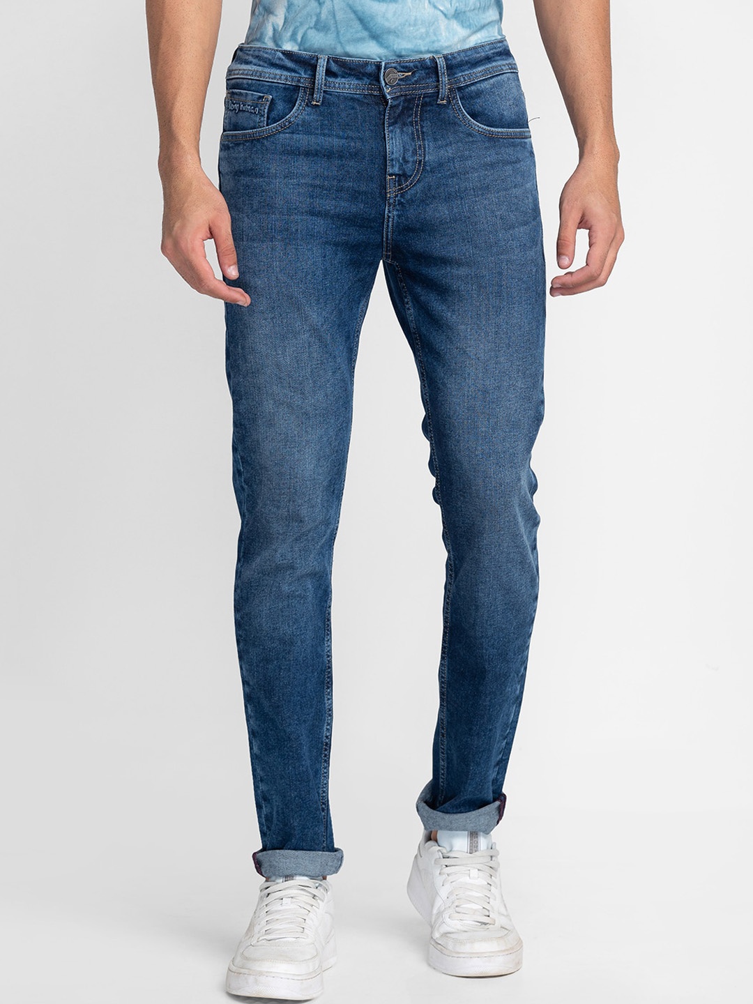 

Being Human Men Clean Look Mid Rise Heavy Fade Whiskers Straight Fit Jeans, Blue