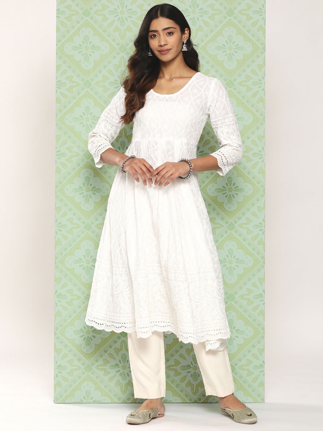 

KALINI Women Ethnic Motifs Embroidered Chikankari Anarkali Kurta, White