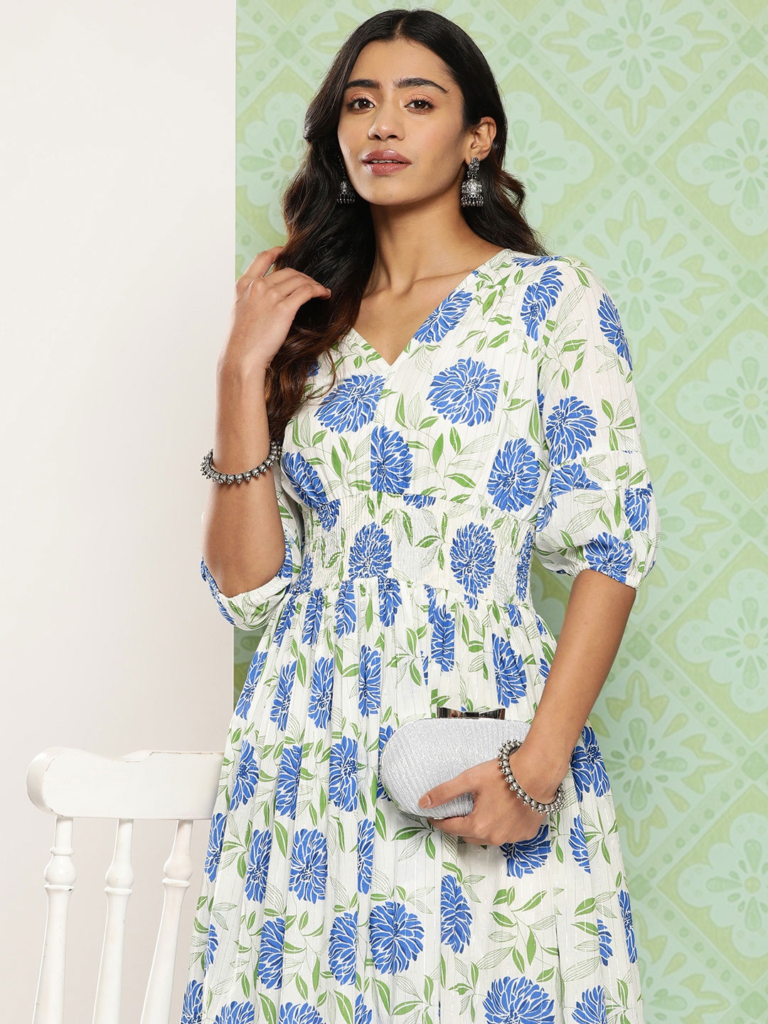 

KALINI Women Floral Printed Sequinned Kurta, White