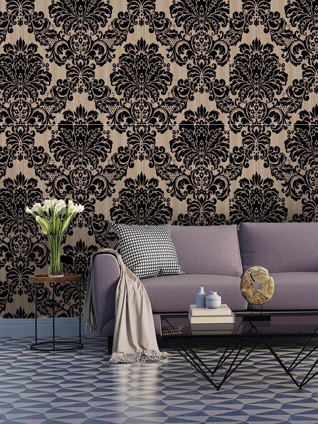 

Jaamso Royals Black Damask Printed Self-adhesive & Waterproof Peel & Stick Wallpaper