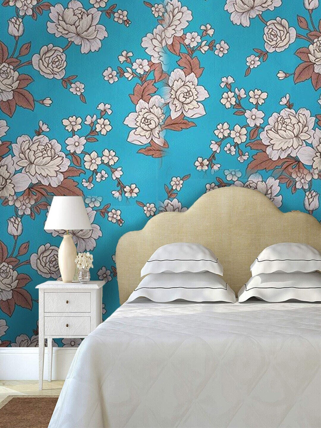 Jaamso Royals Blue Floral Printed Self Adhesive Waterproof Wallpaper