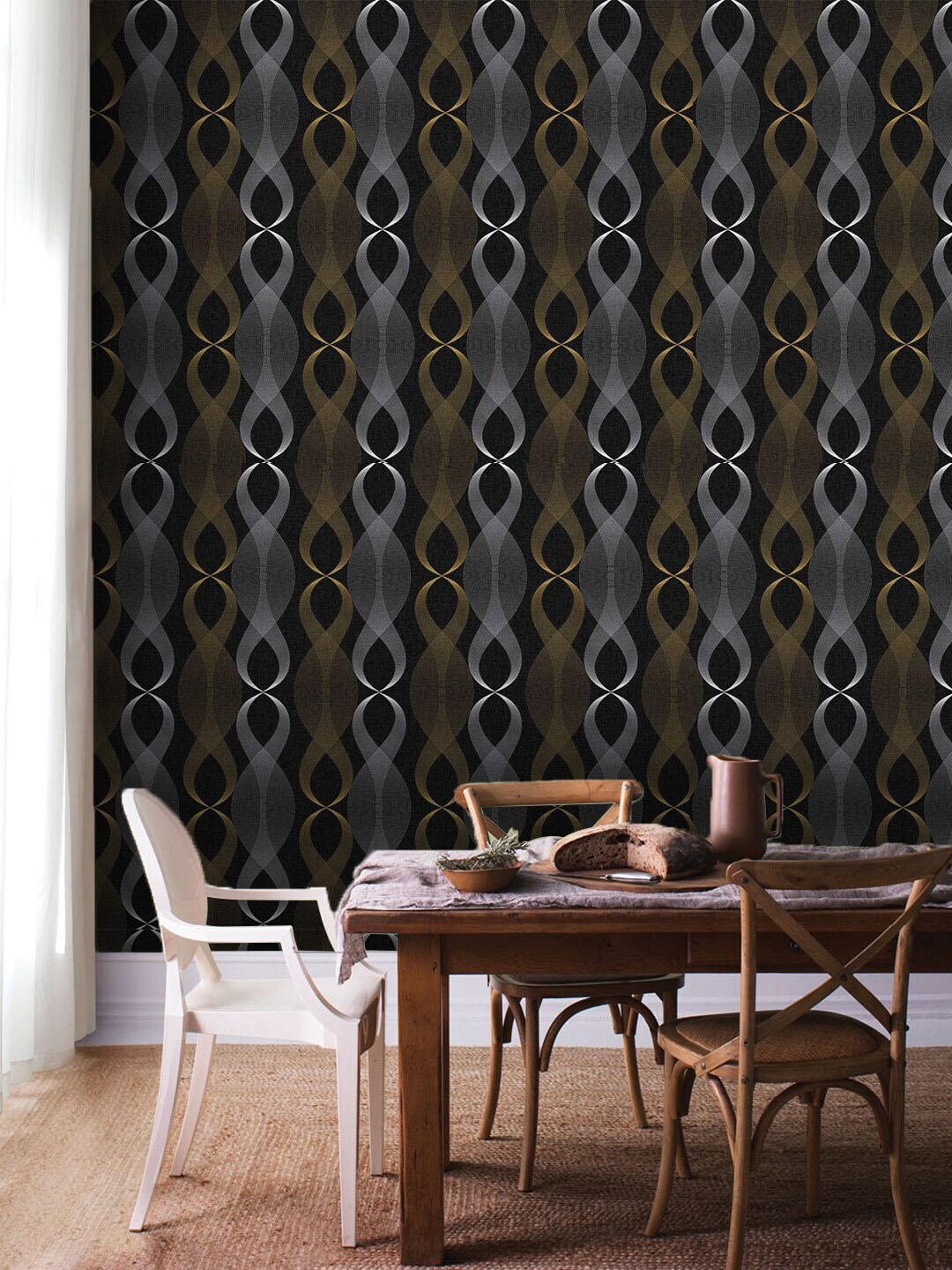 Jaamso Royals Black Printed Self Adhesive Waterproof Wallpaper