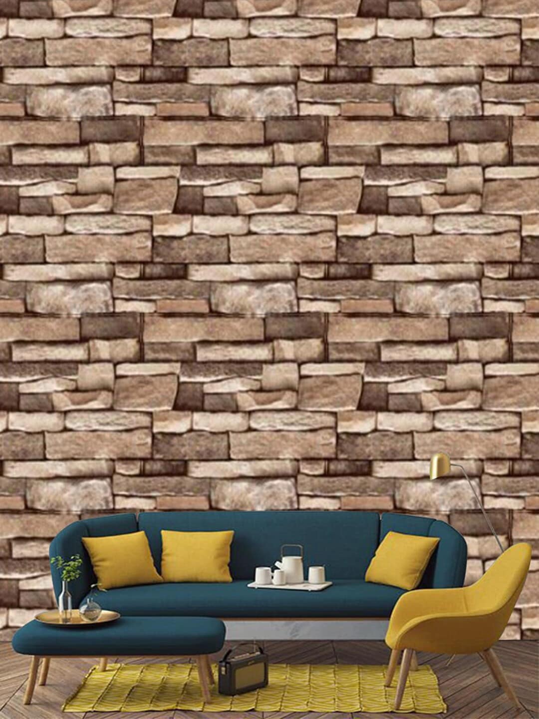 

Jaamso Royals Brown Stone Printed Self-adhesive & Waterproof Peel & Stick Wallpaper