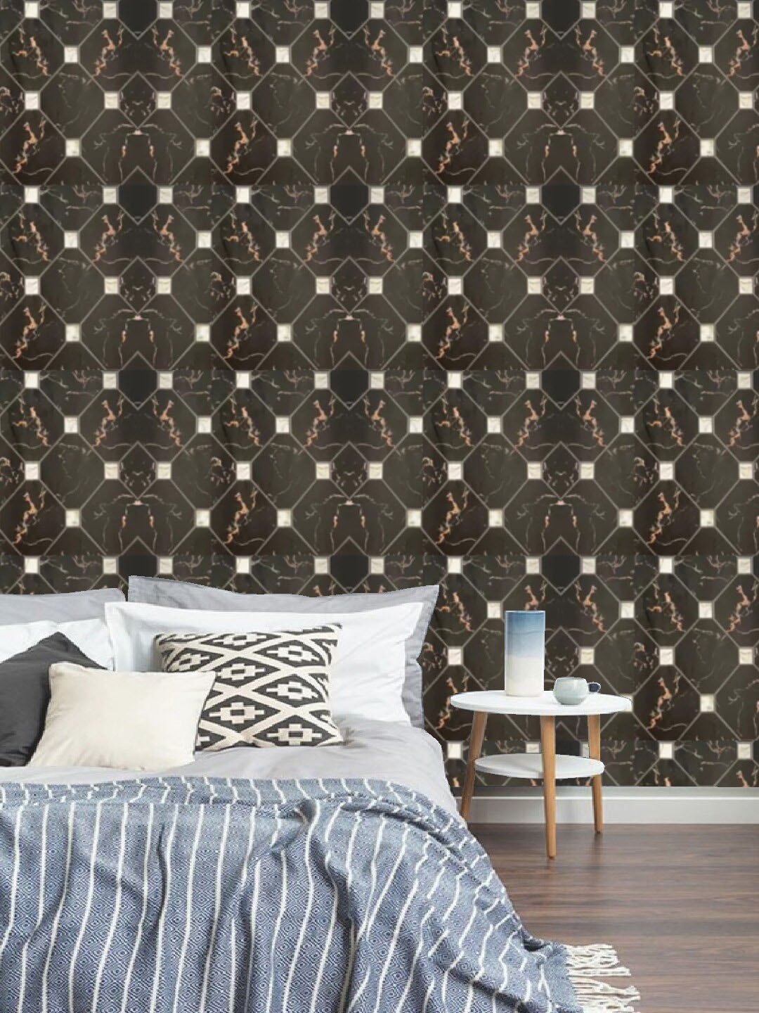 

Jaamso Royals Black 3D Brick Stone Printed Self-adhesive Peel & Stick Wallpaper