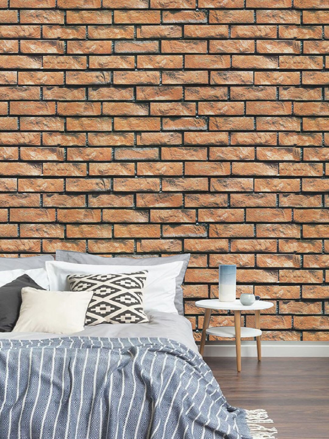 

Jaamso Royals Brown Brick Printed Self-Adhesive & Waterproof Peel & Stick Wallpaper