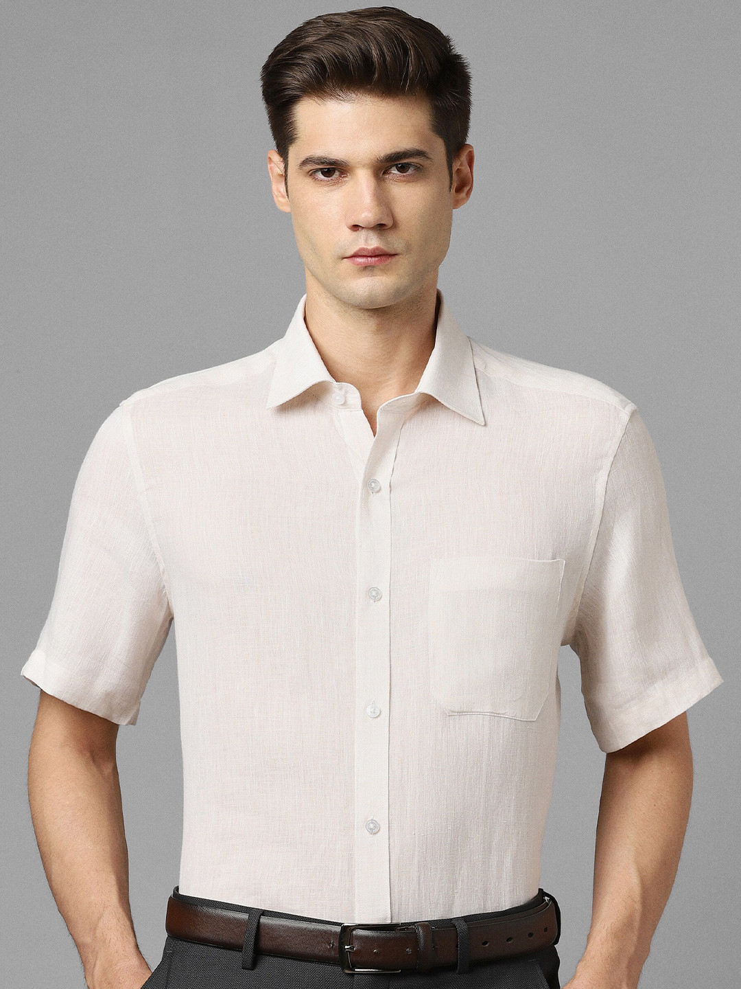 

Louis Philippe Slim Fit Linen Formal Shirt, Cream