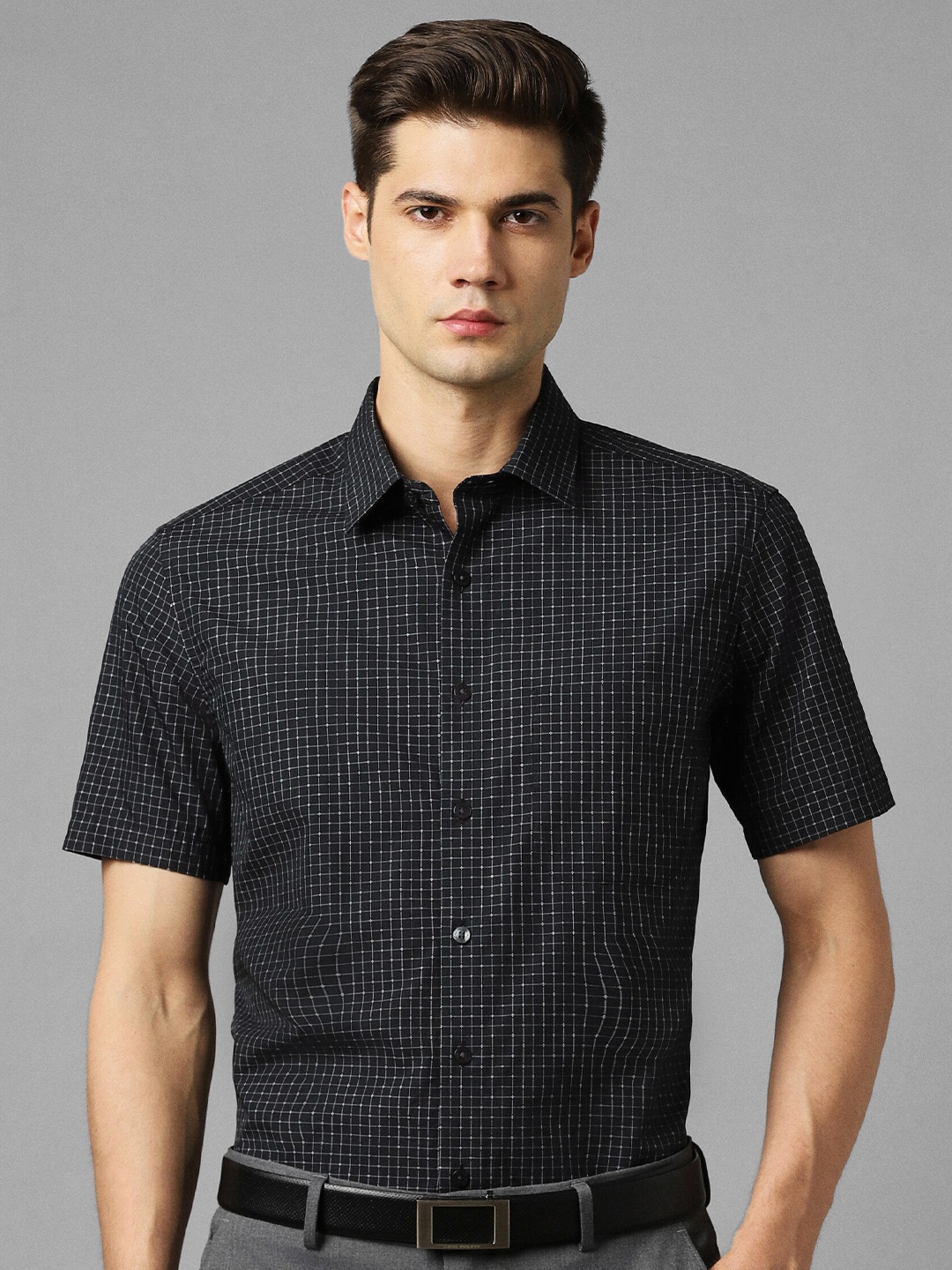 

Louis Philippe Slim Fit Opaque Checked Pure Cotton Formal Shirt, Black