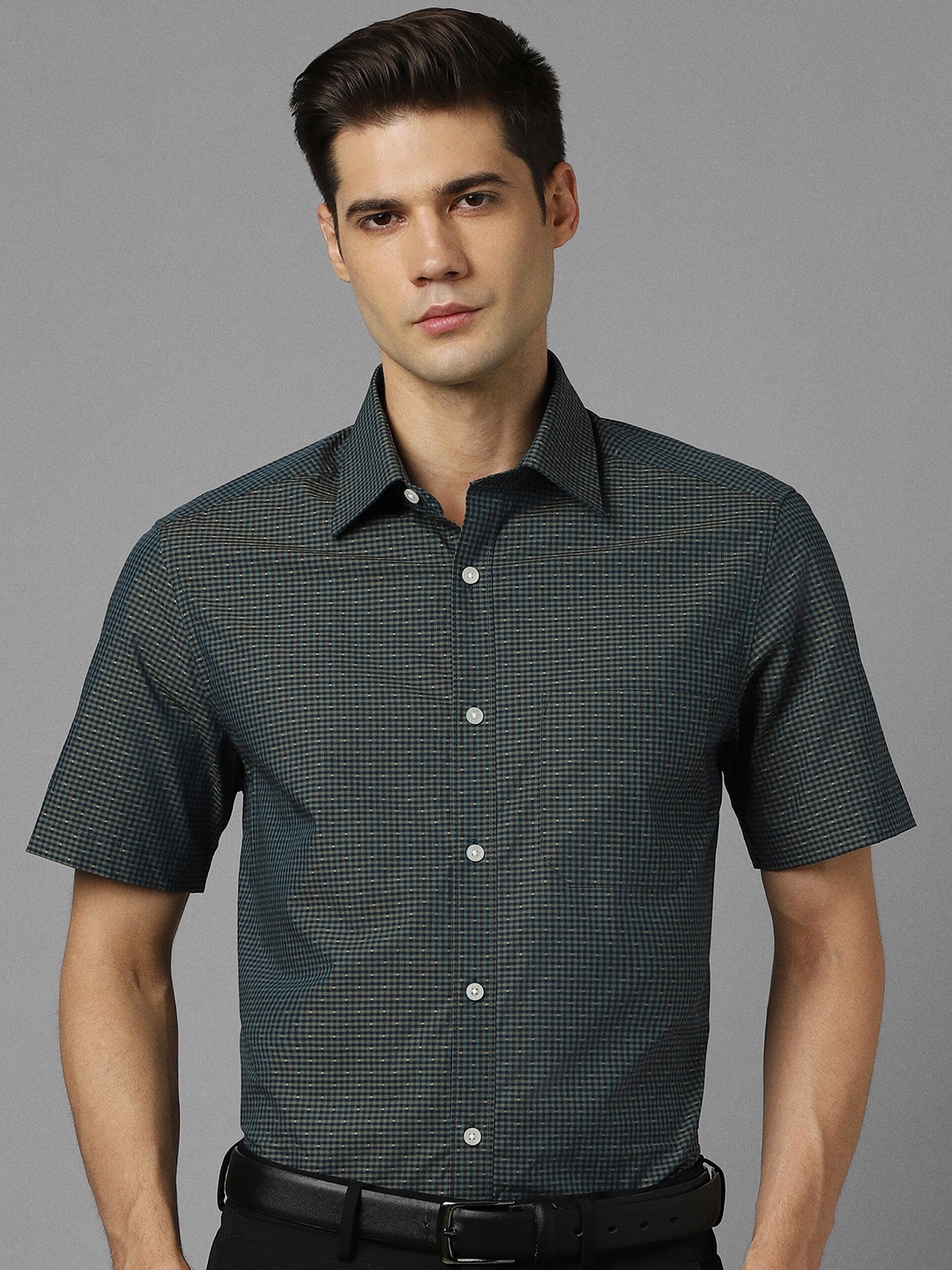 

Louis Philippe Checked Slim Fit Comfort Cotton Formal Shirt, Green
