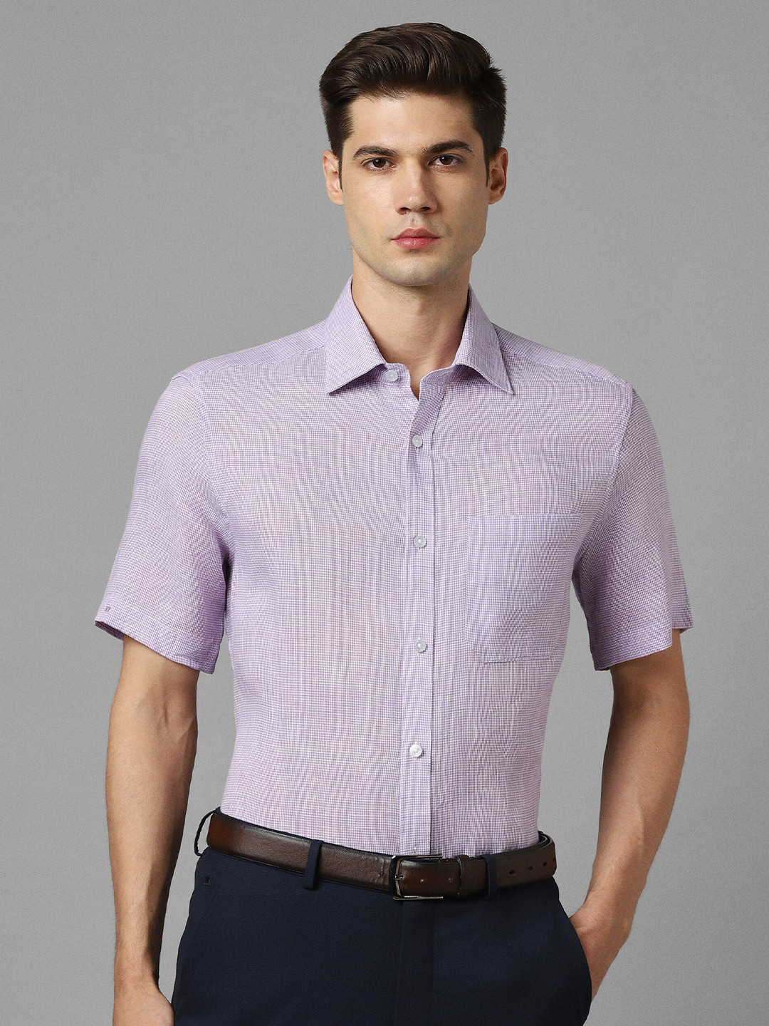 

Louis Philippe Checked Slim Fit Comfort Linen Formal Shirt, Purple