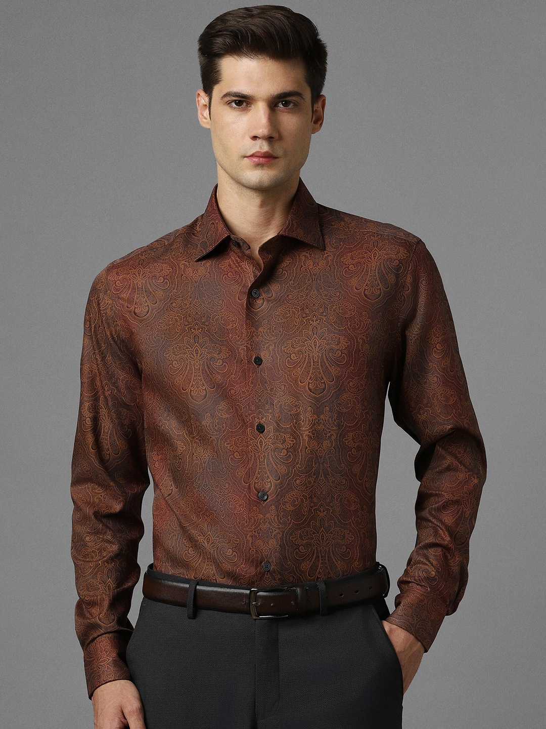 

Louis Philippe Slim Fit Opaque Printed Formal Shirt, Brown