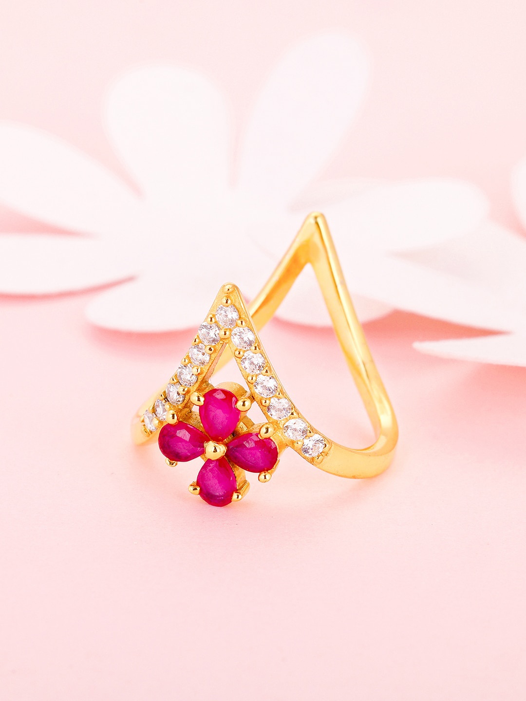 

GIVA 92.5 Gold-Plated & Stone Studded Ring
