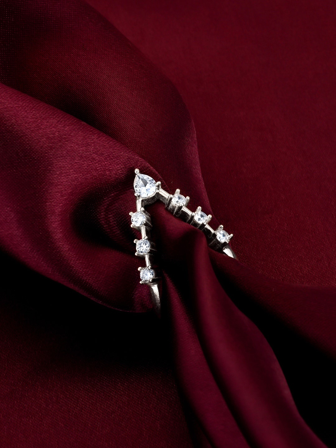 

GIVA 92.5 Sterling Silver Rhodium Plated & CZ-Studded Finger Ring