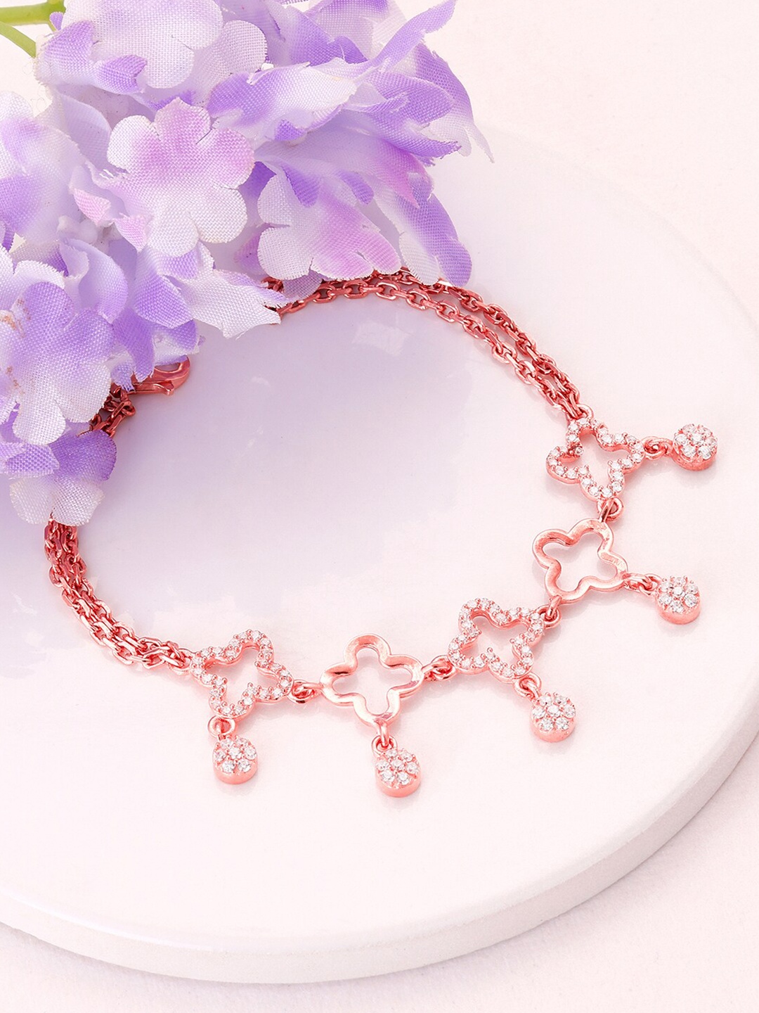 

GIVA Women Sterling Silver Cubic Zirconia Rose Gold-Plated Charm Bracelet
