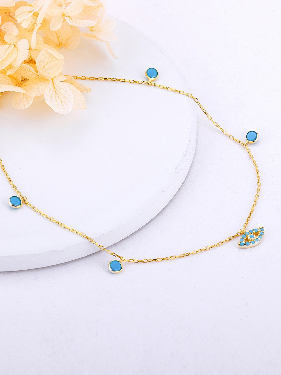 

GIVA 925 Sterling Silver Gold-Plated & Evil Eye Charm Anklet