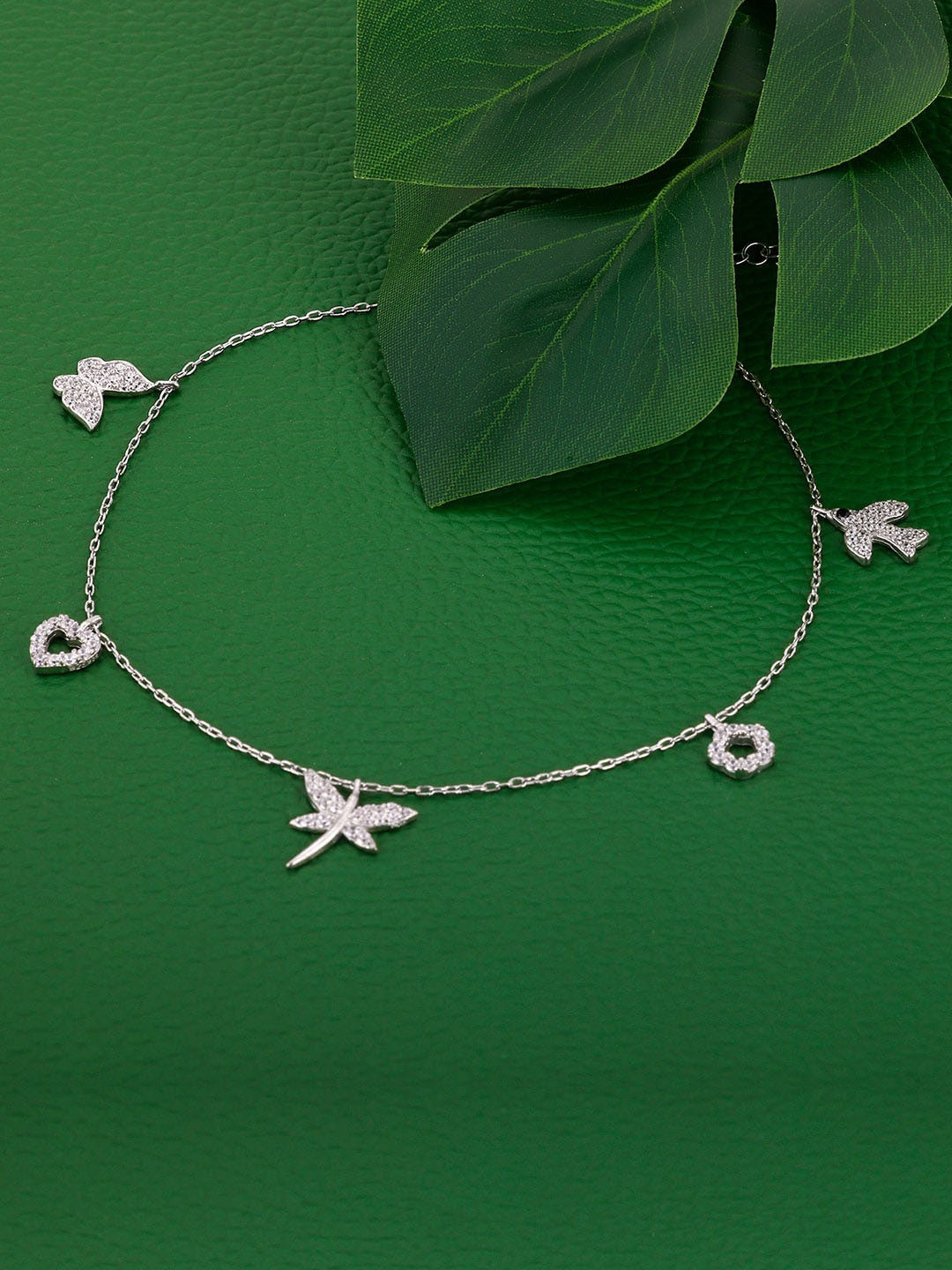 

GIVA 925 Sterling Silver Rhodium-Plated Stone-Studded Playful Butterfly Anklet (1 Piece)