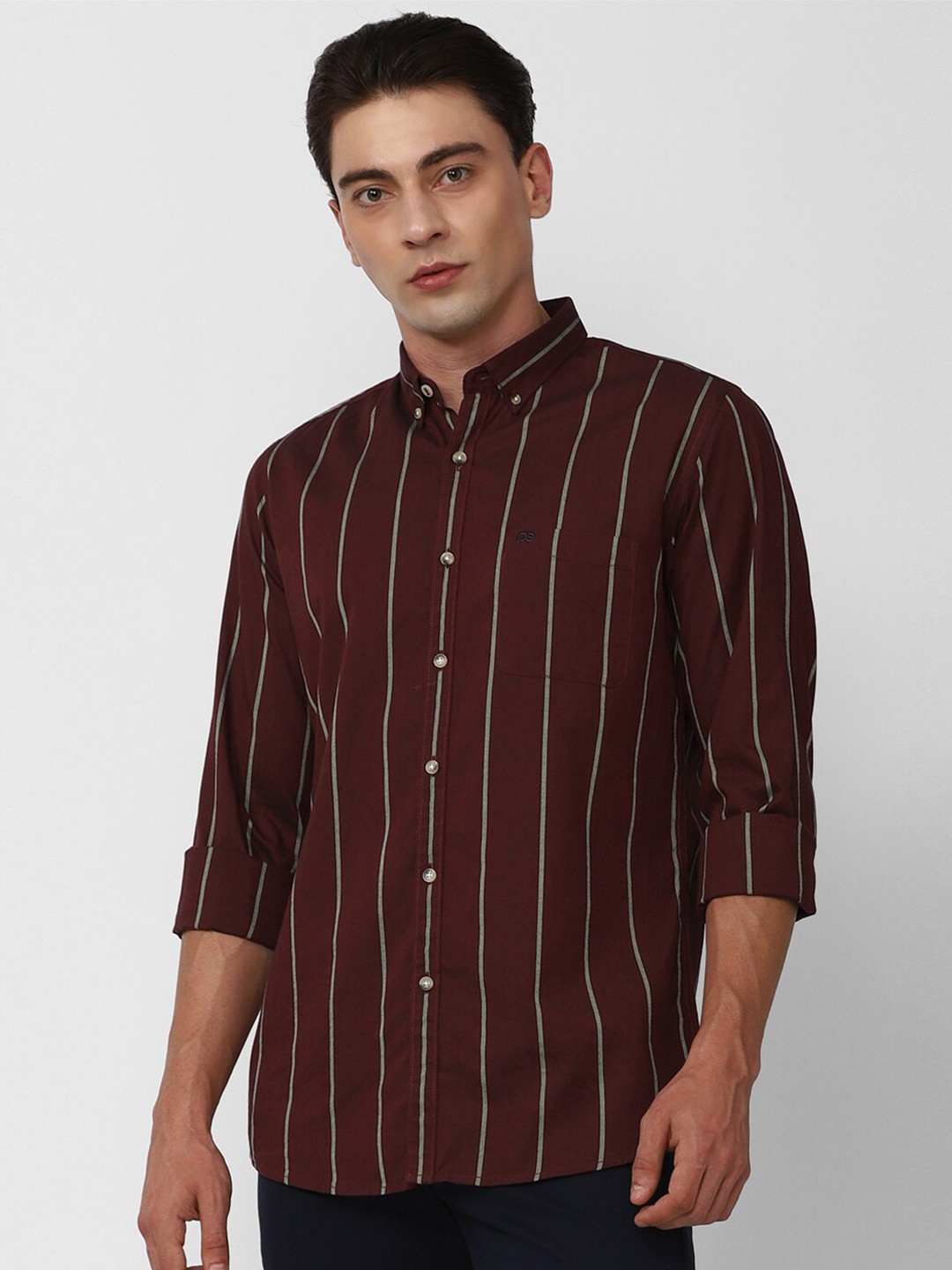 

Peter England Casuals Vertical Striped Slim Fit Cotton Casual Shirt, Maroon