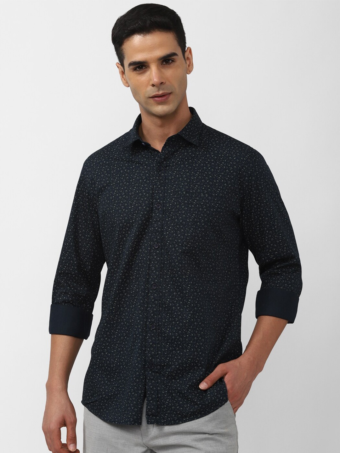 

Peter England Casuals Micro Ditsy Printed Cotton Casual Shirt, Black