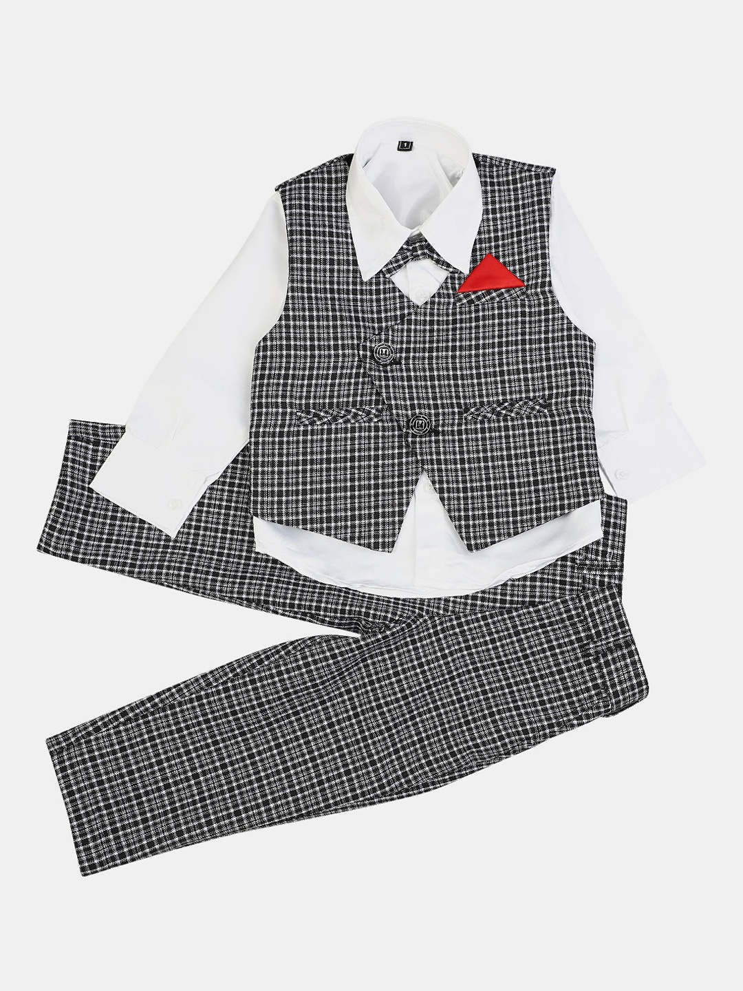 

V-Mart Kids 3Pcs Checked Cotton Suit, Grey