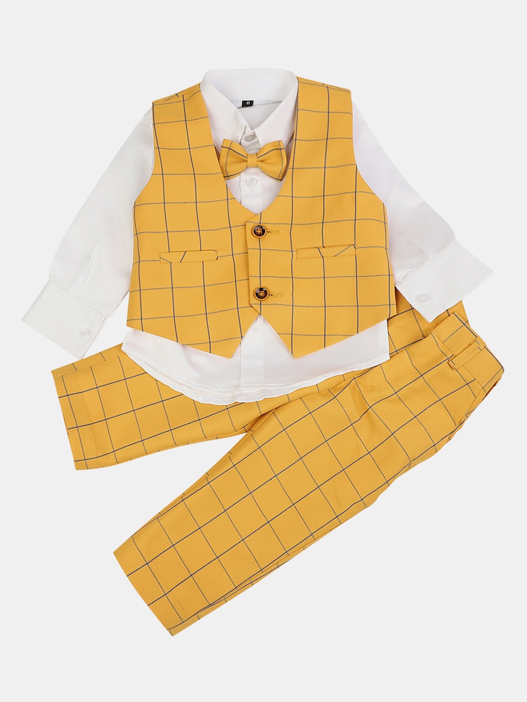 

V-Mart Infants Checked Cotton Three-Piece Suits, Yellow