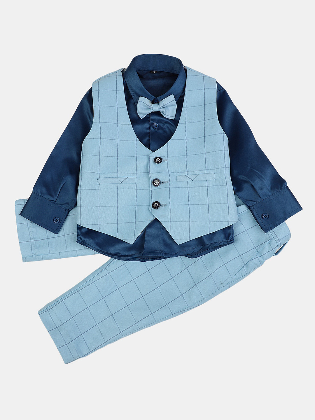 

V-Mart Infant Checked Single-Breasted 3-Piece Party Suit, Blue