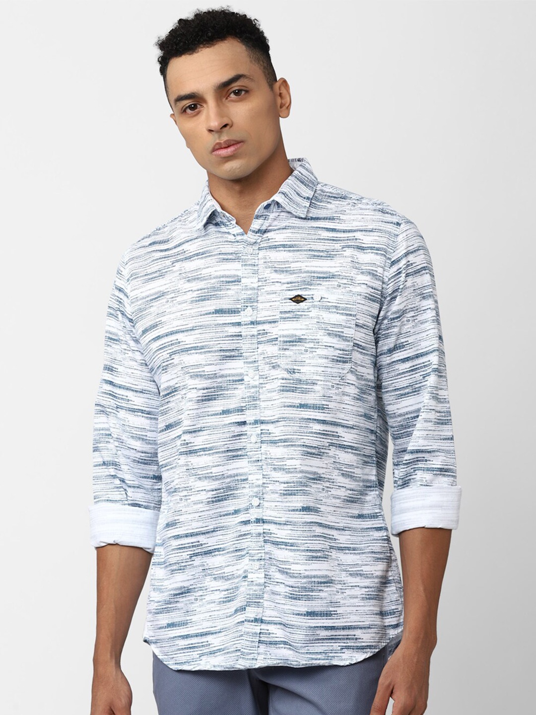 

VAN HEUSEN DENIM LABS Abstract Printed Slim Fit Pure Cotton Casual Shirt, White