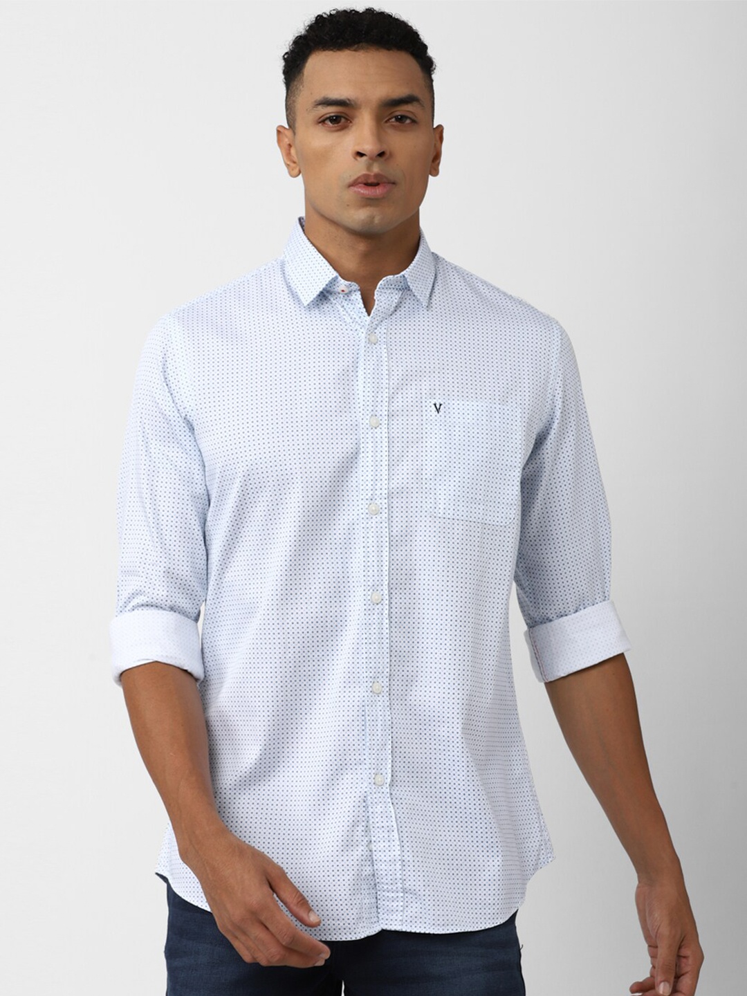 

Van Heusen Sport Slim Fit Micro Ditsy Printed Pure Cotton Casual Shirt, Blue