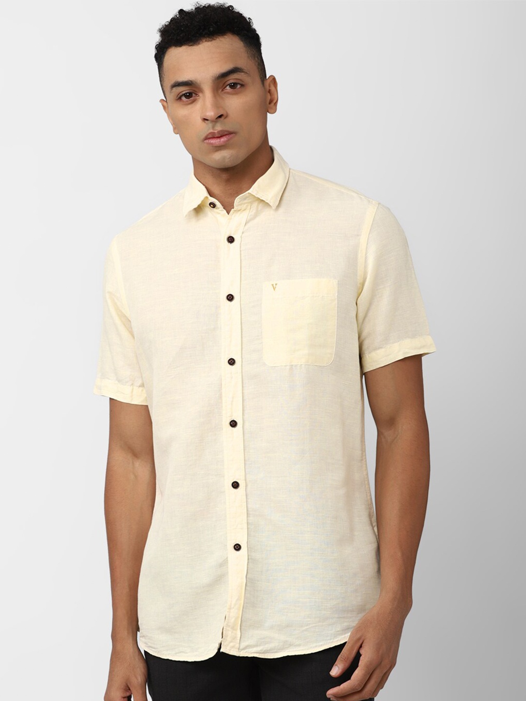 

Van Heusen Sport Slim Fit Spread Collar Cotton Linen Casual Shirt, Yellow