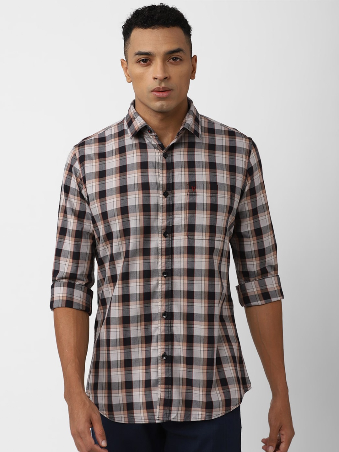

Van Heusen Sport Slim Fit Tartan Checked Pure Cotton Casual Shirt, Grey