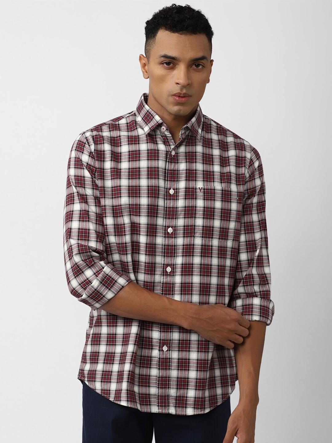 

Van Heusen Sport Men Slim Fit Tartan Checks Pure Cotton Casual Shirt, Red