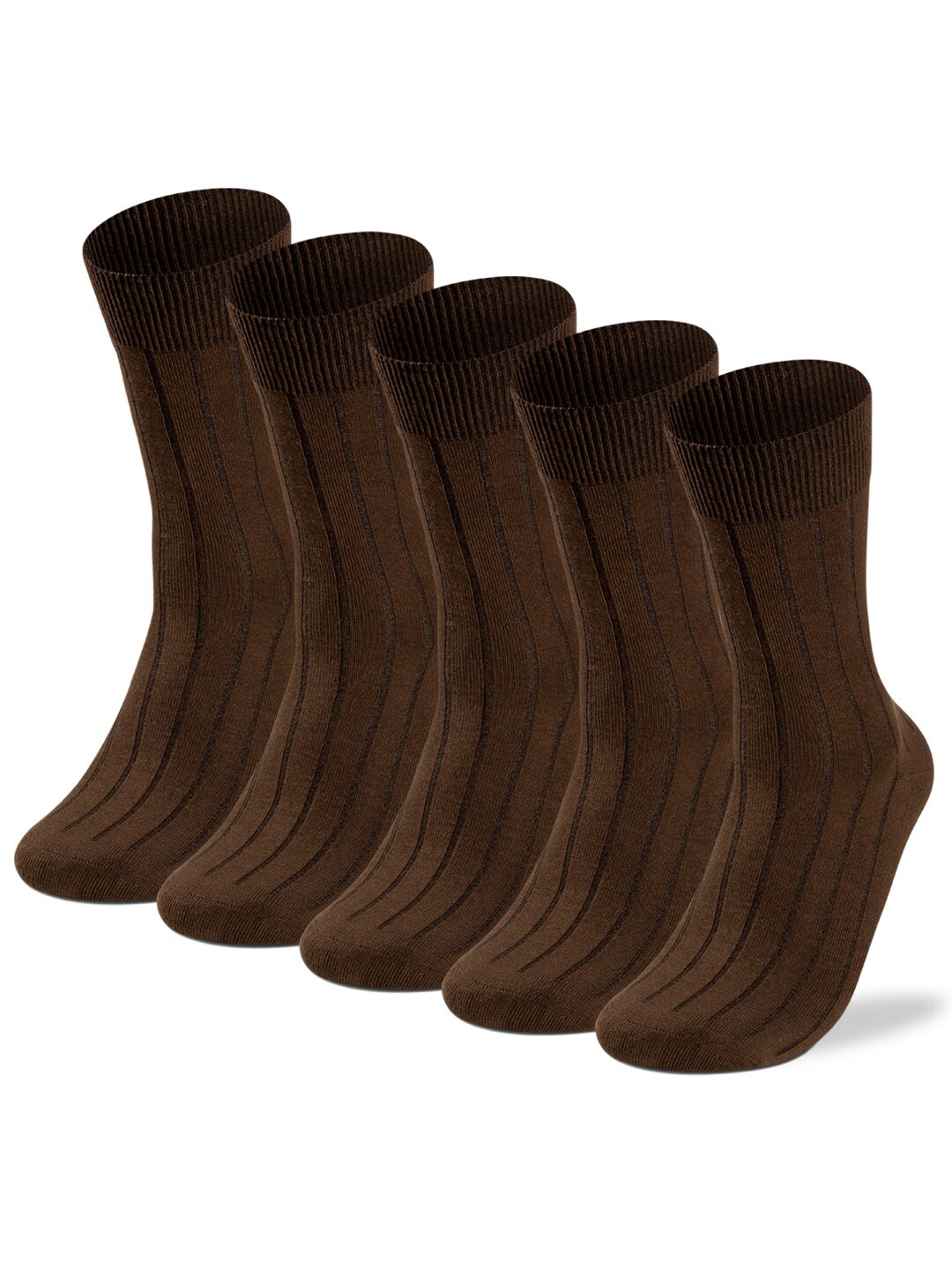 

Supersox Solid Rib Combed Calf-Length Cotton Socks, Brown