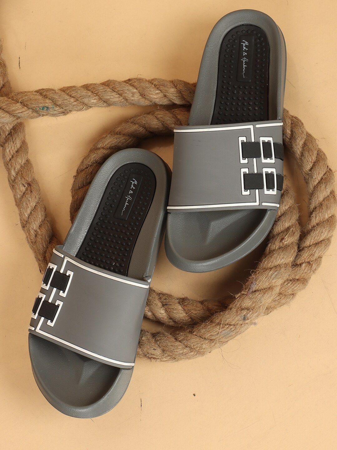 

Mast & Harbour Grey & Black Printed Sliders
