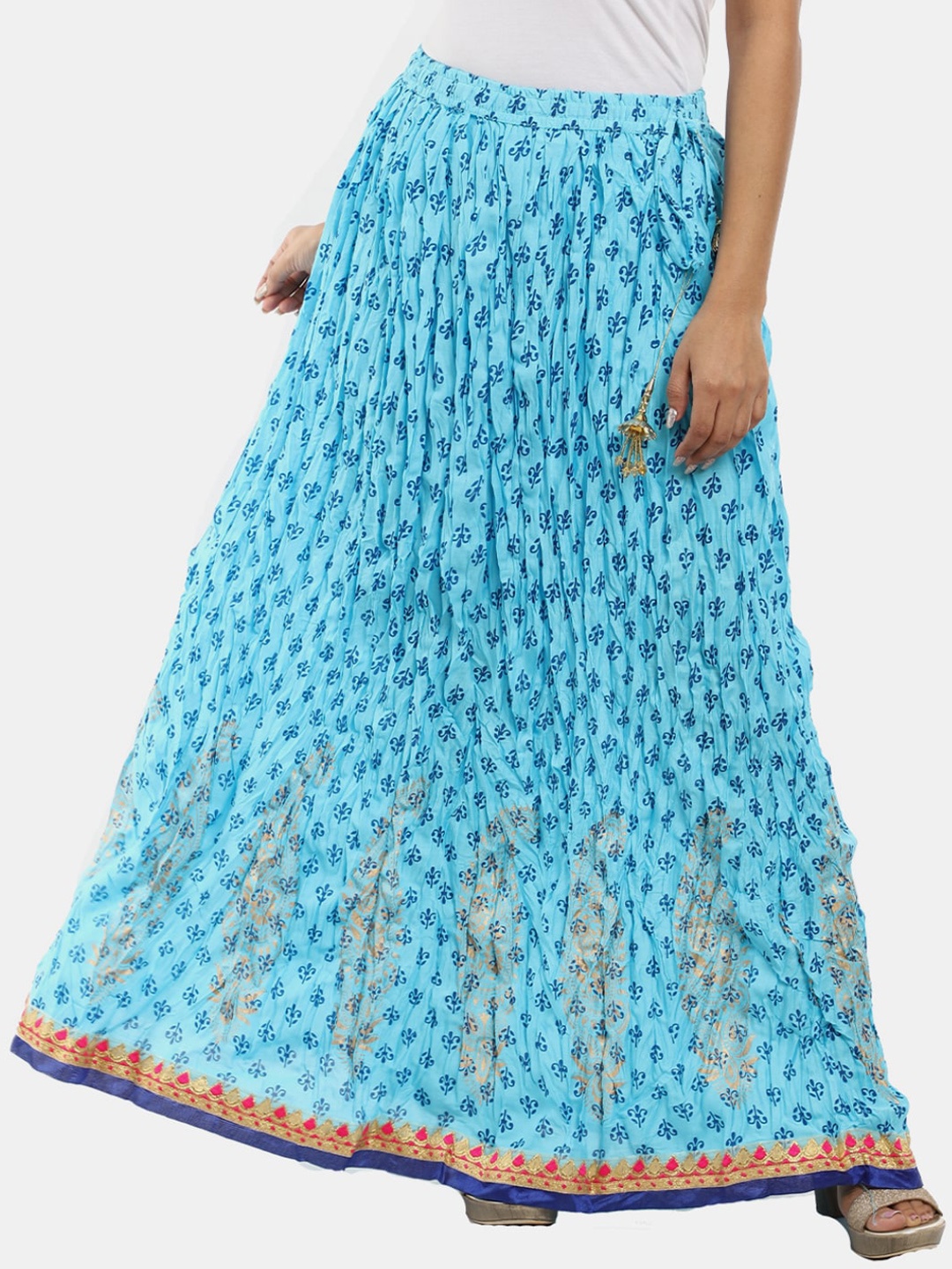 

V-Mart Ethnic Motifs Printed Maxi Flared Skirts, Blue
