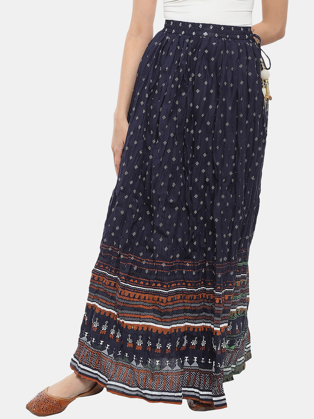 

V-Mart Ethnic Motifs Printed Maxi Flared Skirts, Blue