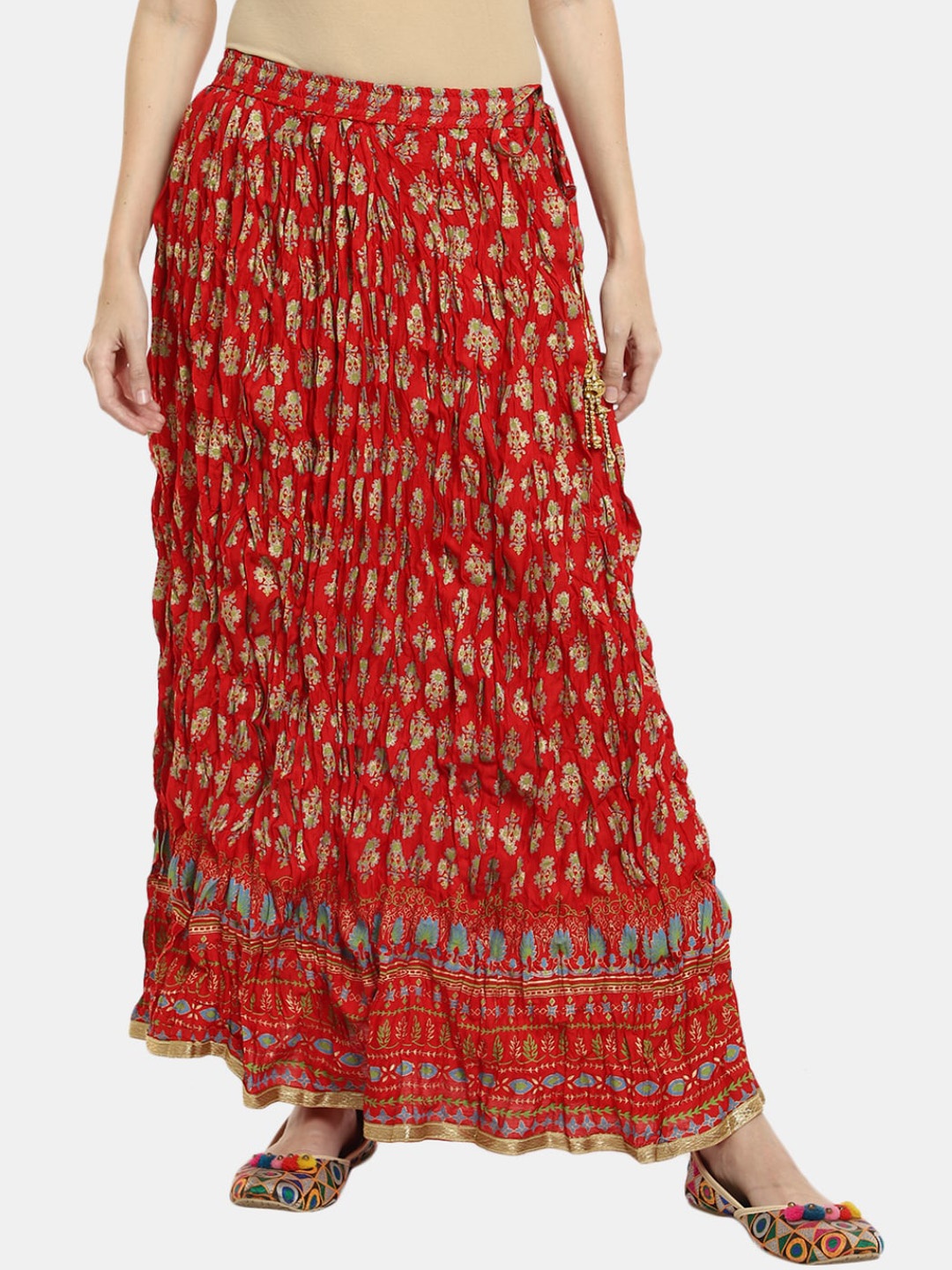 

V-Mart Ethnic Motif Printed Maxi Flared Skirts, Red