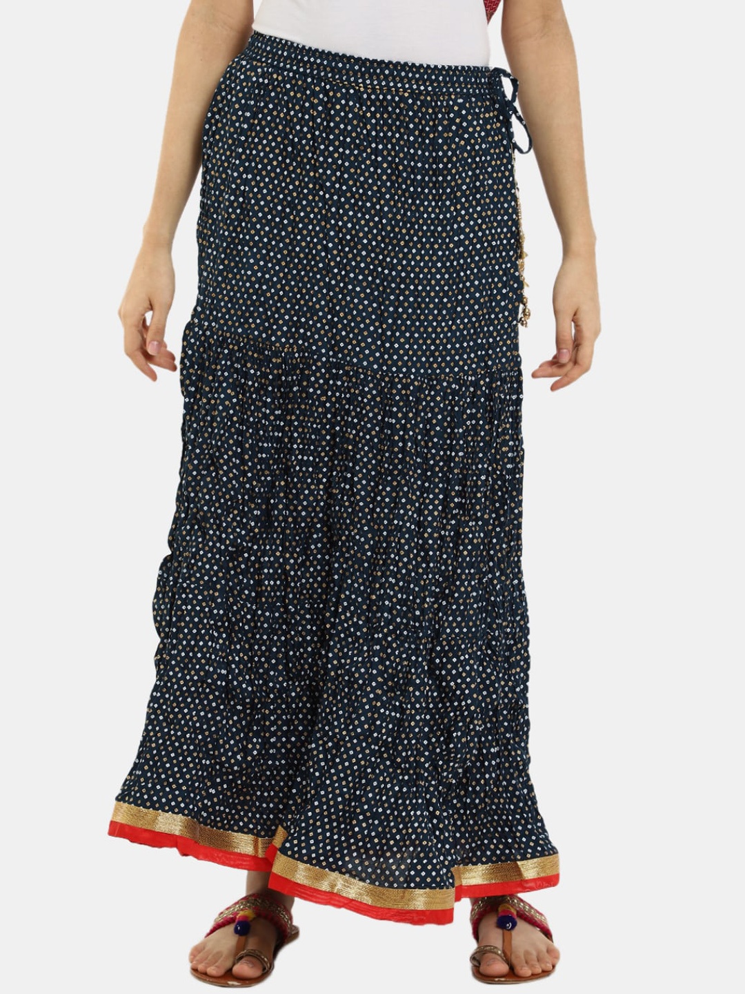 

V-Mart Printed Maxi Flared Skirts, Green