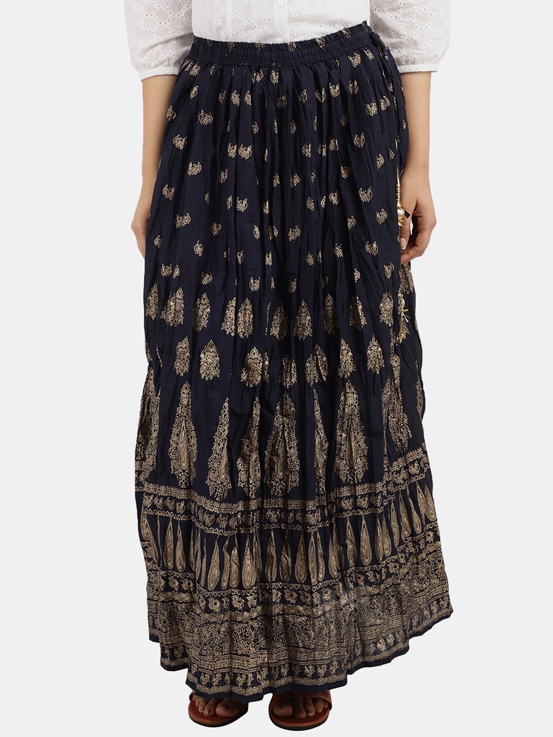 

V-Mart Ethnic Motif Printed Maxi Flared Skirts, Blue