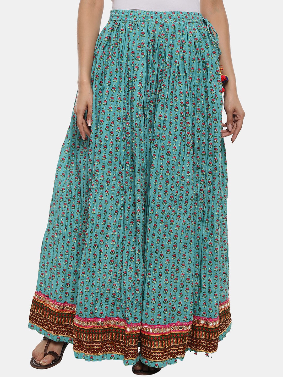 

V-Mart Ethnic Motifs Printed Maxi Flared Skirts, Blue