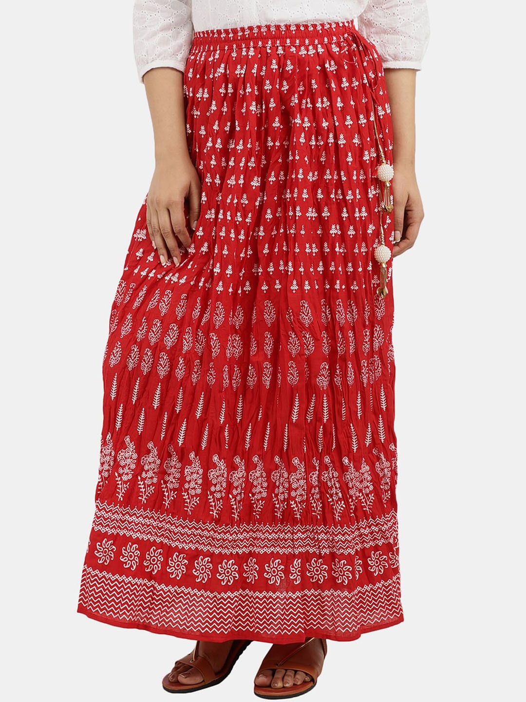

V-Mart Floral Printed Maxi Flared Skirts, Red