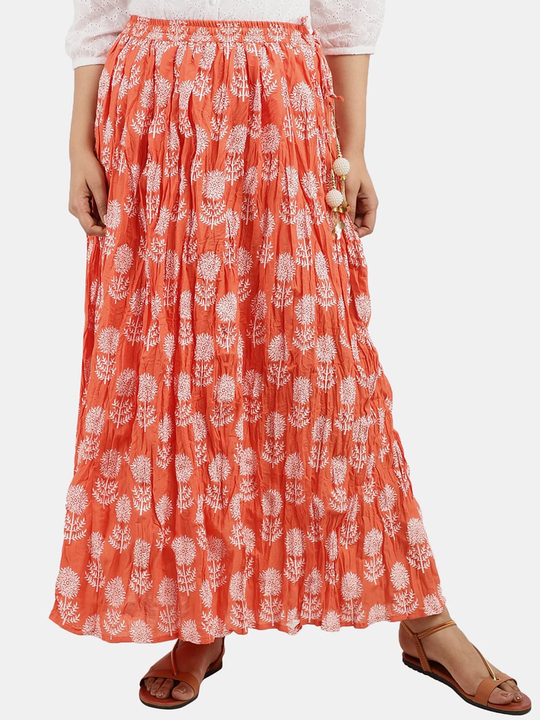 

V-Mart Ethnic Motifs Printed Maxi Flared Skirts, Orange