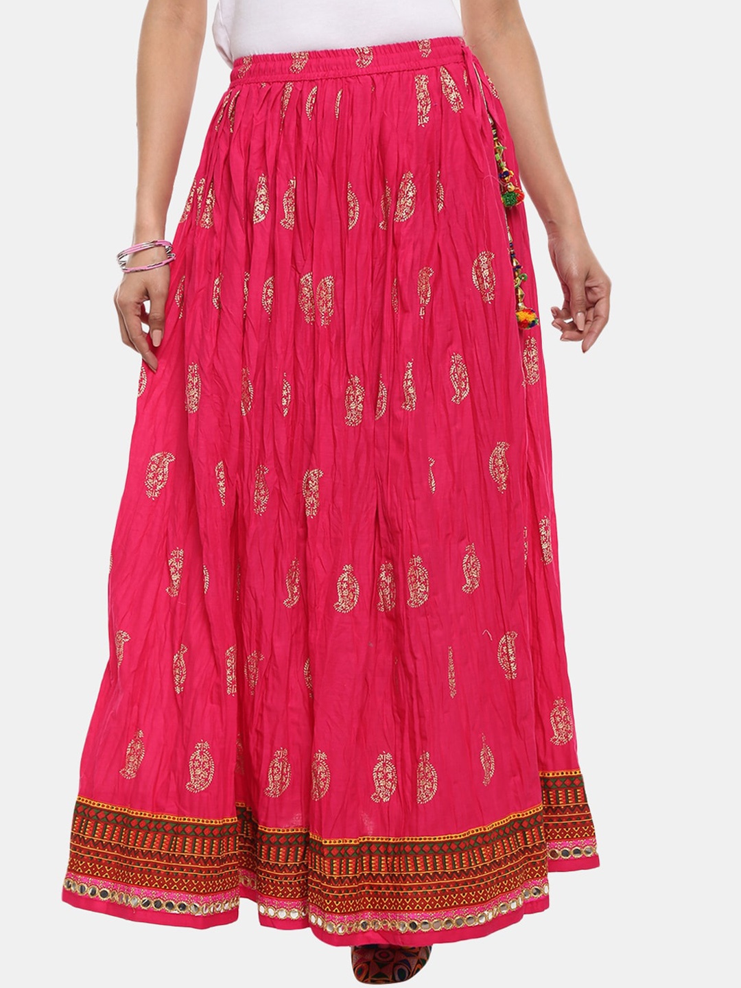 

V-Mart Ethnic Motifs Printed Maxi Flared Skirts, Pink