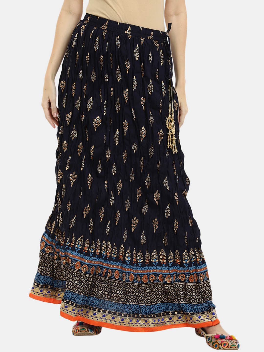 

V-Mart Ethnic Motifs Printed Maxi Flared Skirts, Blue