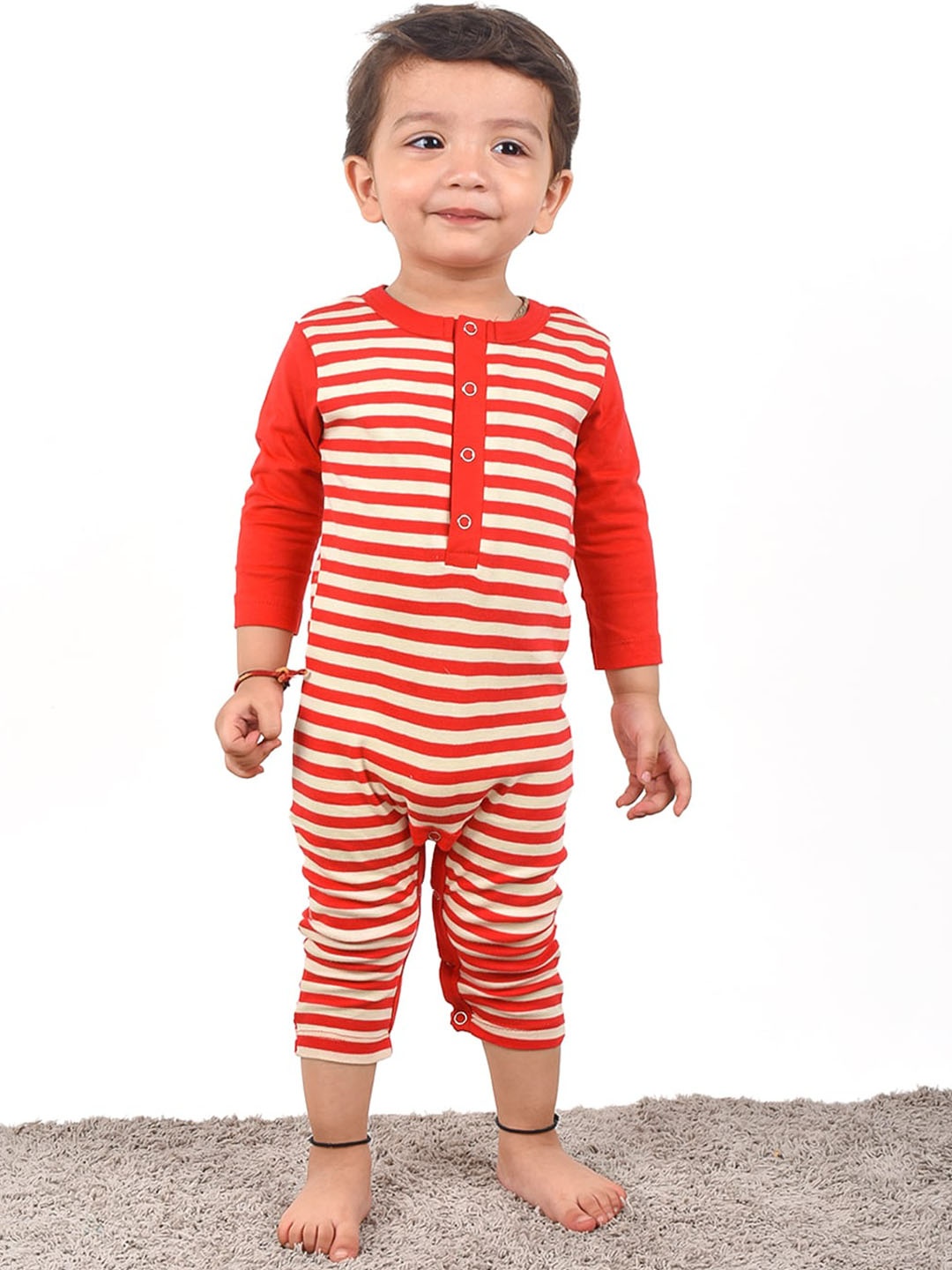 

Moms Home Infants Striped Organic Cotton Rompers, Red