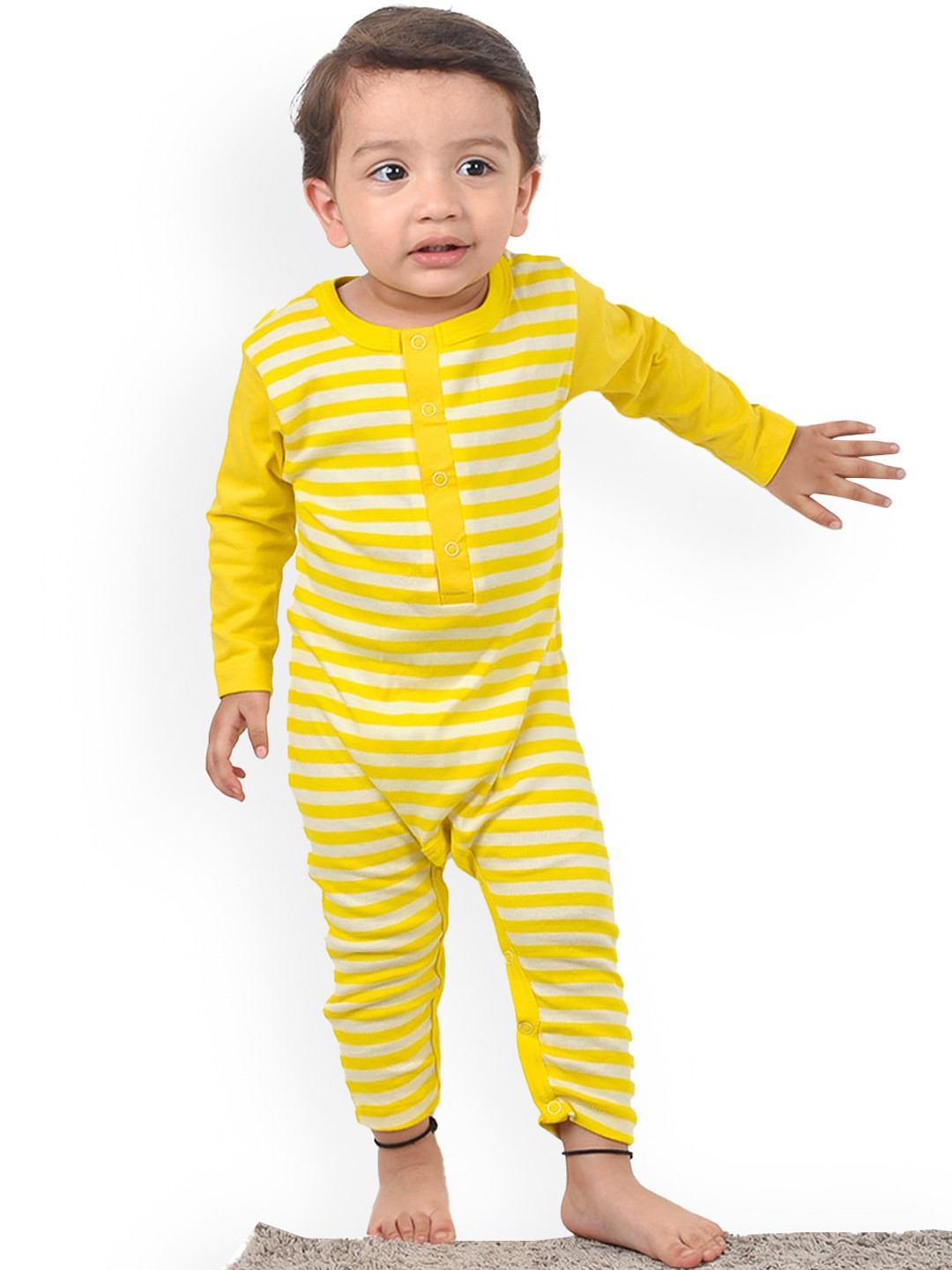 

Moms Home Infants Striped Organic Cotton Rompers, Yellow
