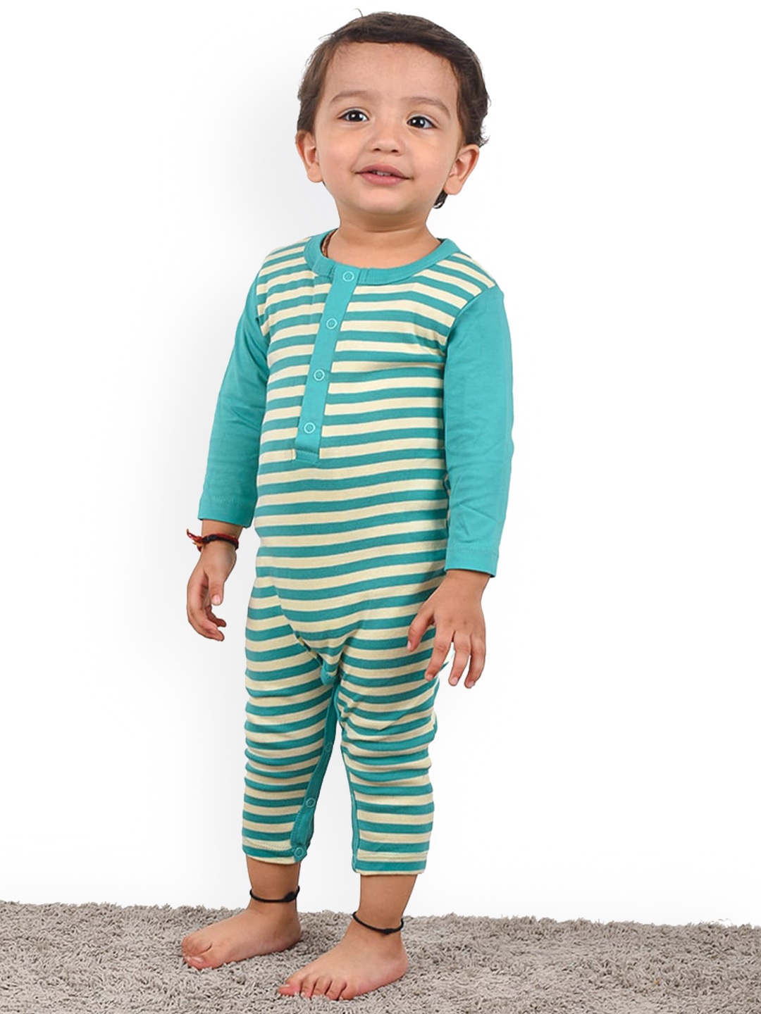 

Moms Home Infants Striped Organic Cotton Rompers, Green