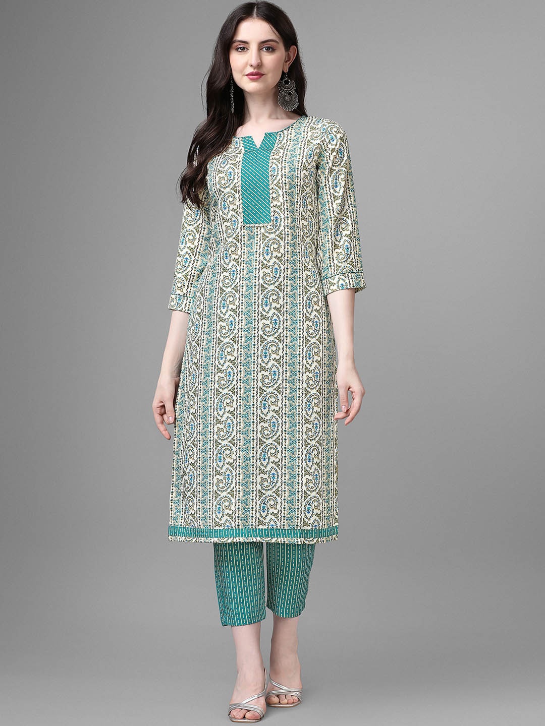

GORGONE Paisley Printed Regular Kurta With Trousers, Teal