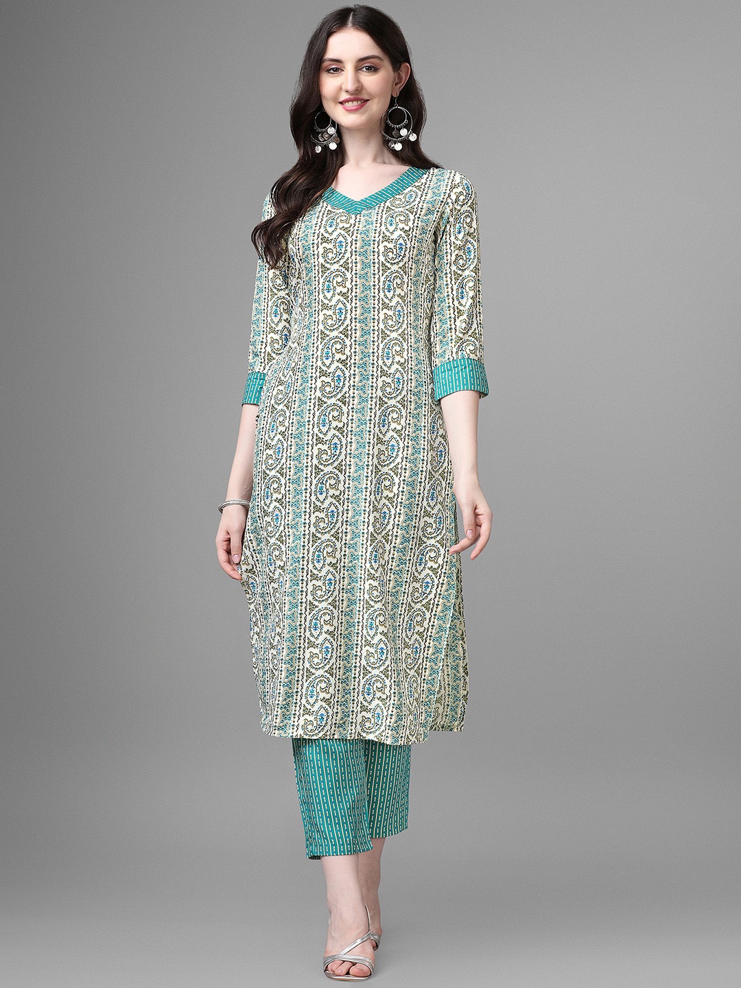 

GORGONE Paisley Printed Regular Kurta with Trousers Set, Blue