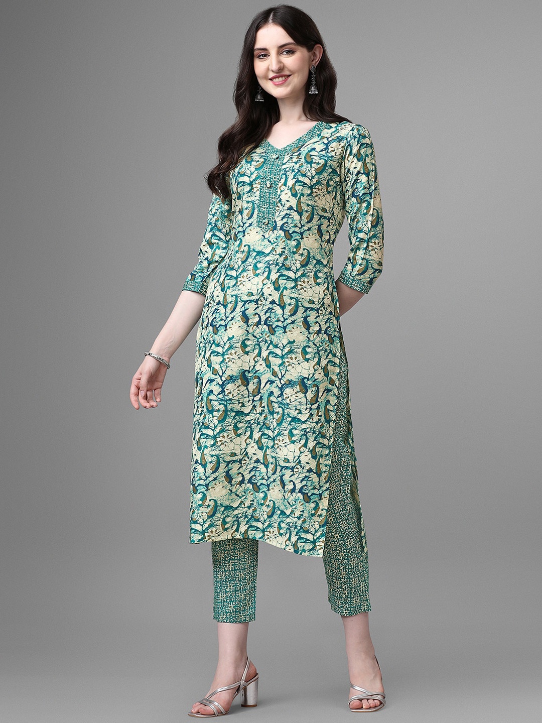 

GORGONE Paisley Printed Regular Kurta with Trousers Set, Blue