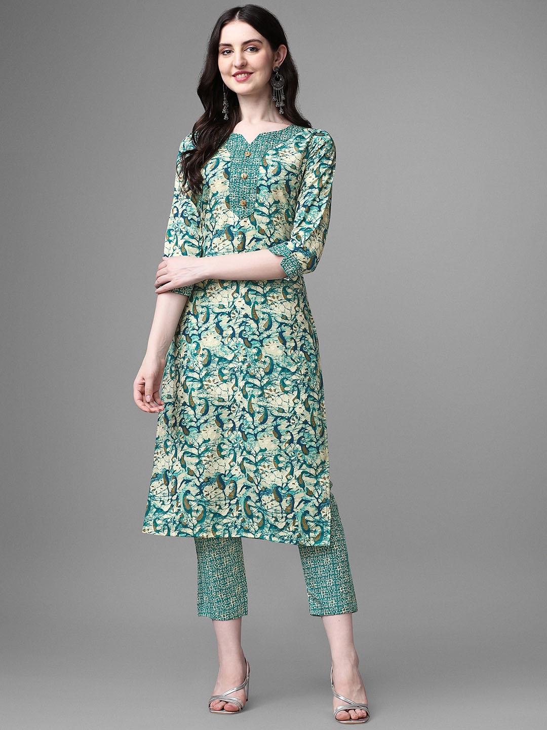 

GORGONE Paisley Printed Regular Kurta with Trousers Set, Green