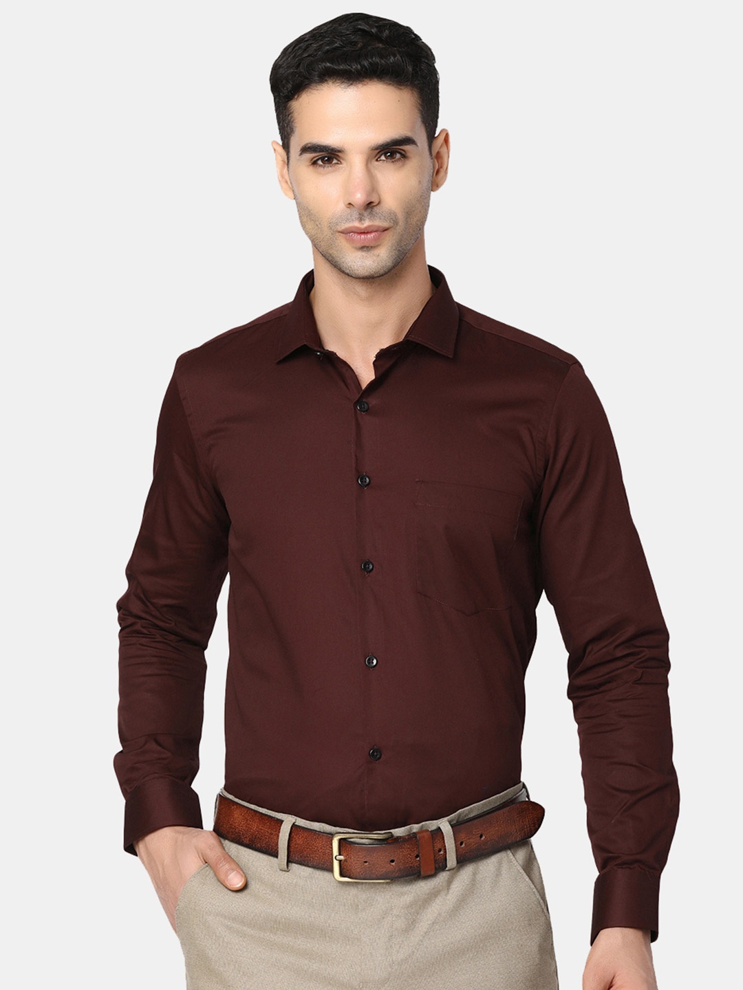 

J White by Vmart Opaque Twill Cotton Formal Shirt, Maroon