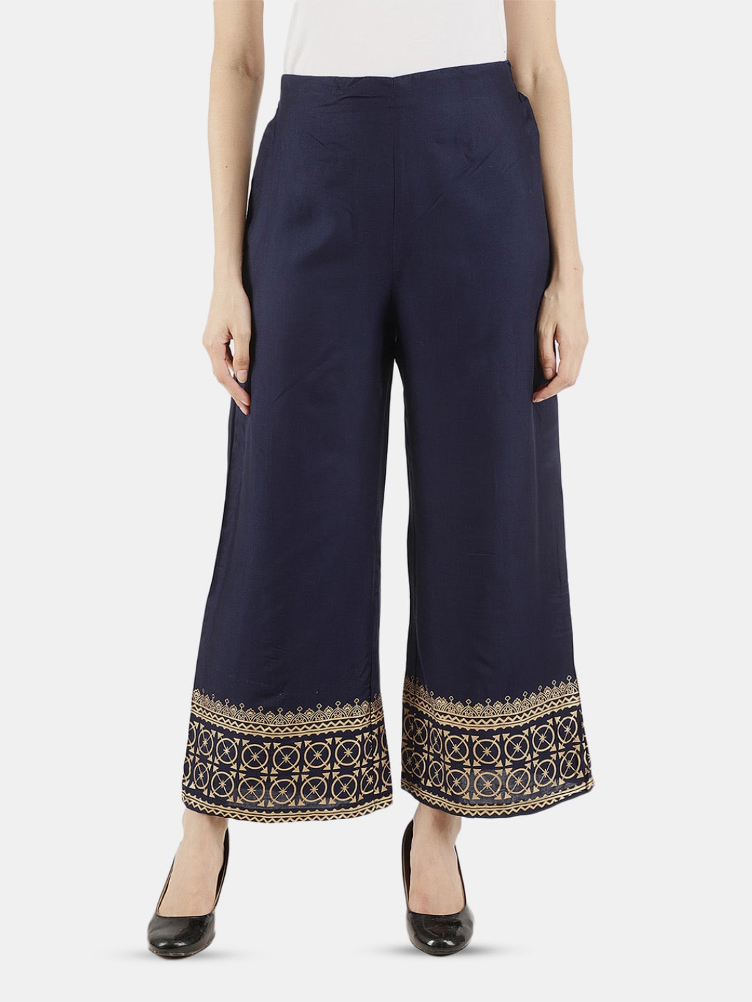 

V-Mart Wome Hem Design Wide Leg Palazzos, Blue